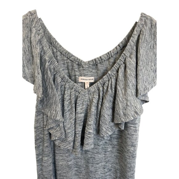 Rebecca Taylor Heather Grey Linen Ruffled Draped Off-Shoulder Top - Picture 3 of 4